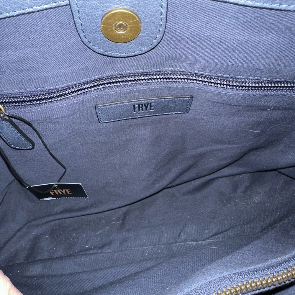 Frye Authentic Leather Blue Shoulder Tote with Brass Buckles - Picture 9 of 10